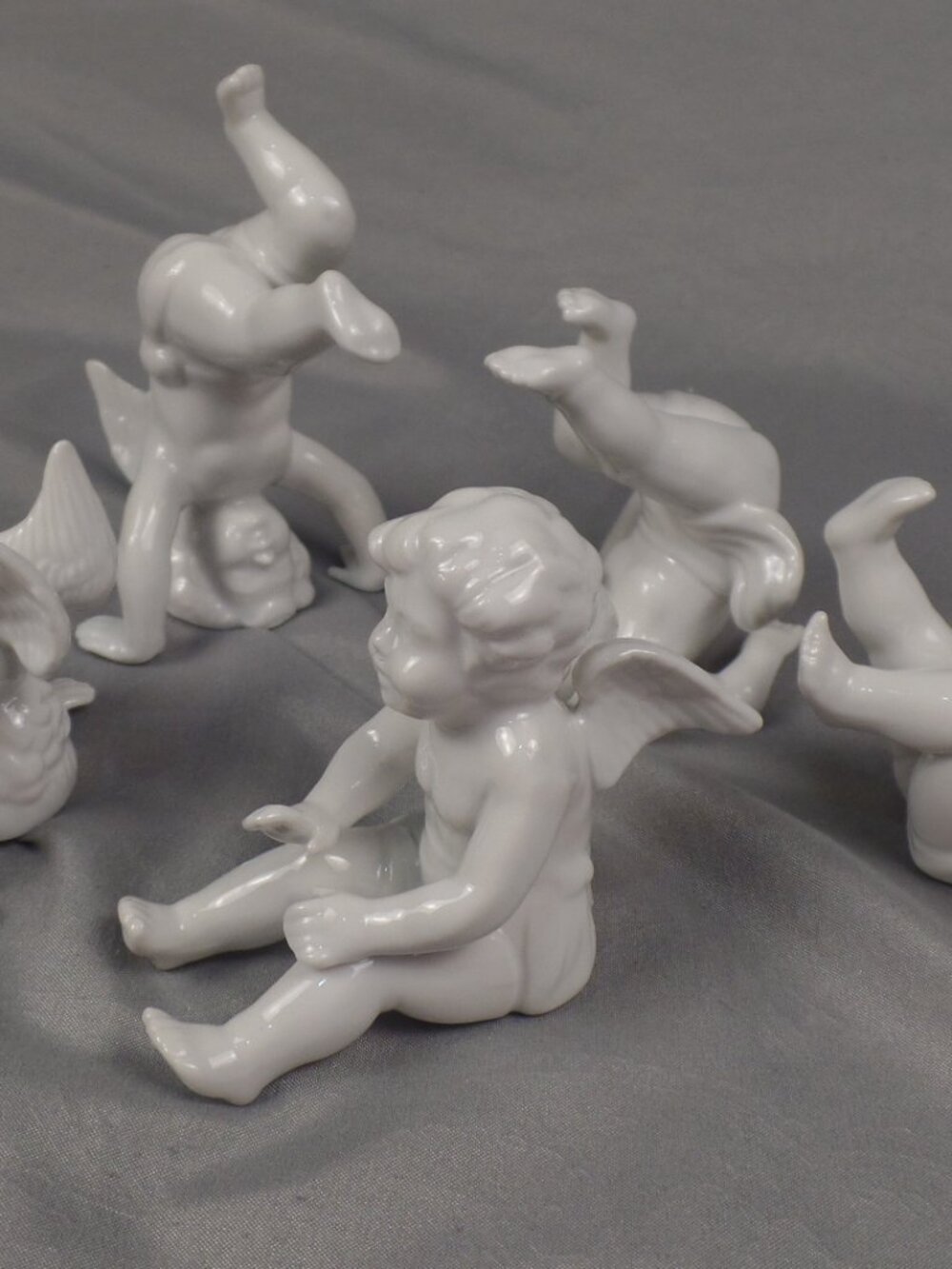 Set of 5 Fitz and Floyd made in Japan Frolicking Tumbling Cherub boys with wings